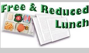 Free and Reduced Lunch wording with a school lunch tray full of food beside an application 
